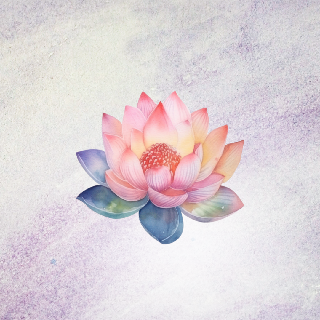 A serene painting of a lotus flower, elegantly depicted against a pristine white background, symbolizing purity and tranquility.