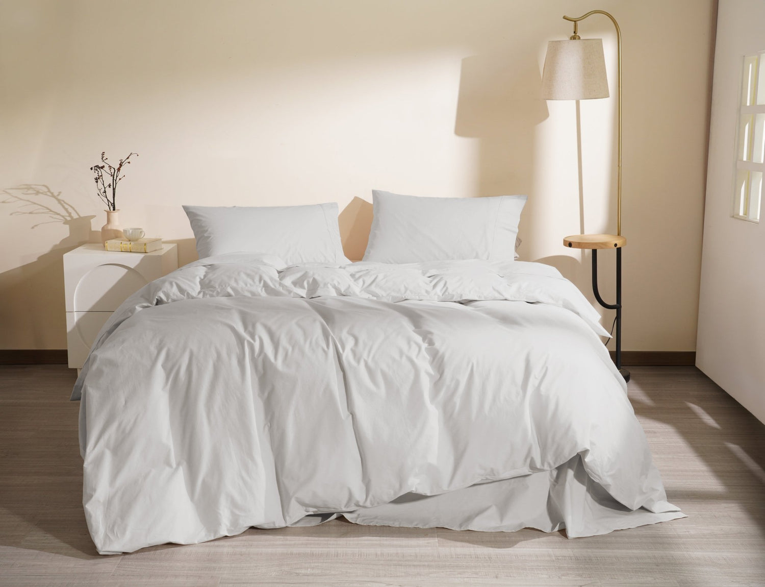 Organic Percale Cotton Sheet &amp; Duvet Cover Set - SELENE - 