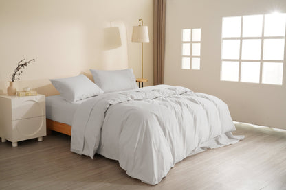 Organic Percale Cotton Sheet &amp; Duvet Cover Set - SELENE - 