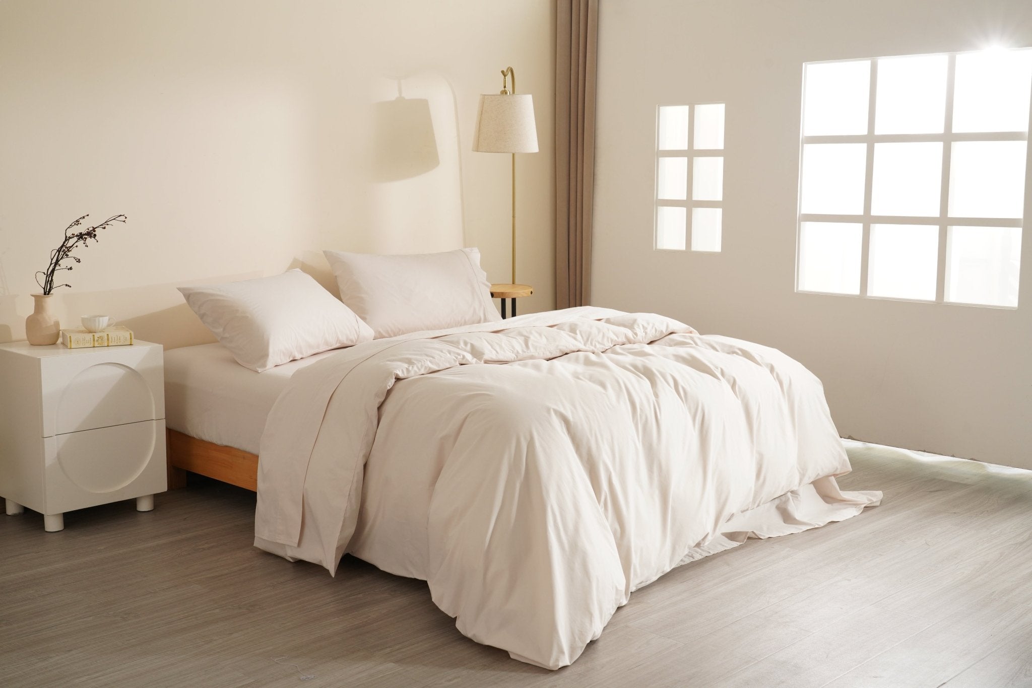 Organic Percale Cotton Sheet &amp; Duvet Cover Set - SELENE - 