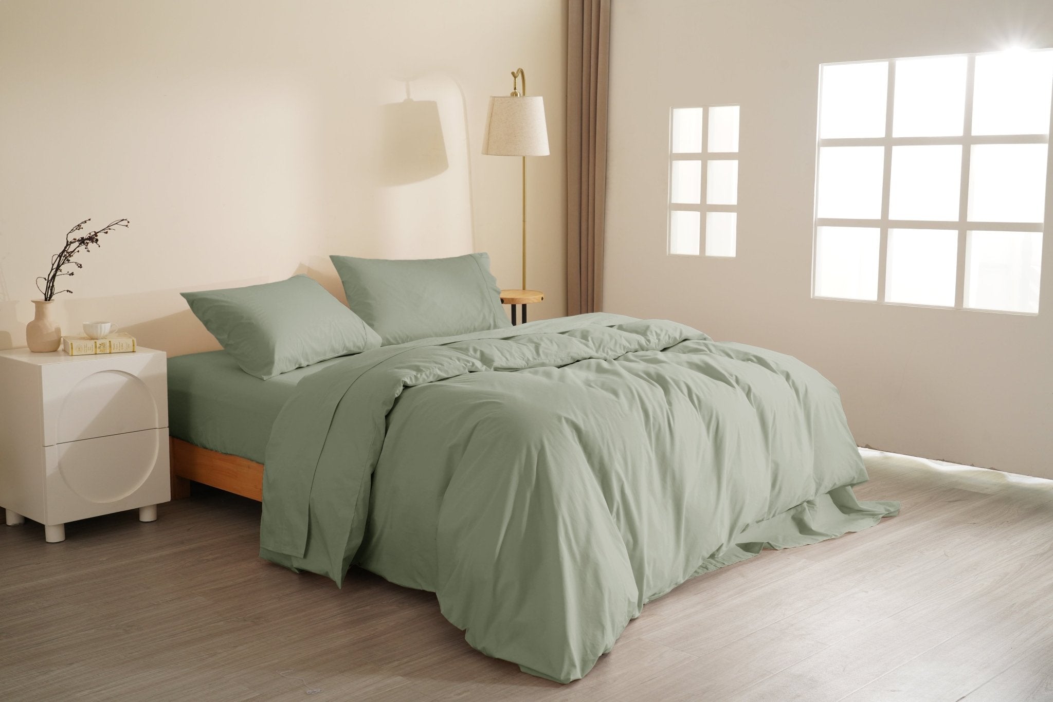 Organic Percale Cotton Sheet &amp; Duvet Cover Set - SELENE - 