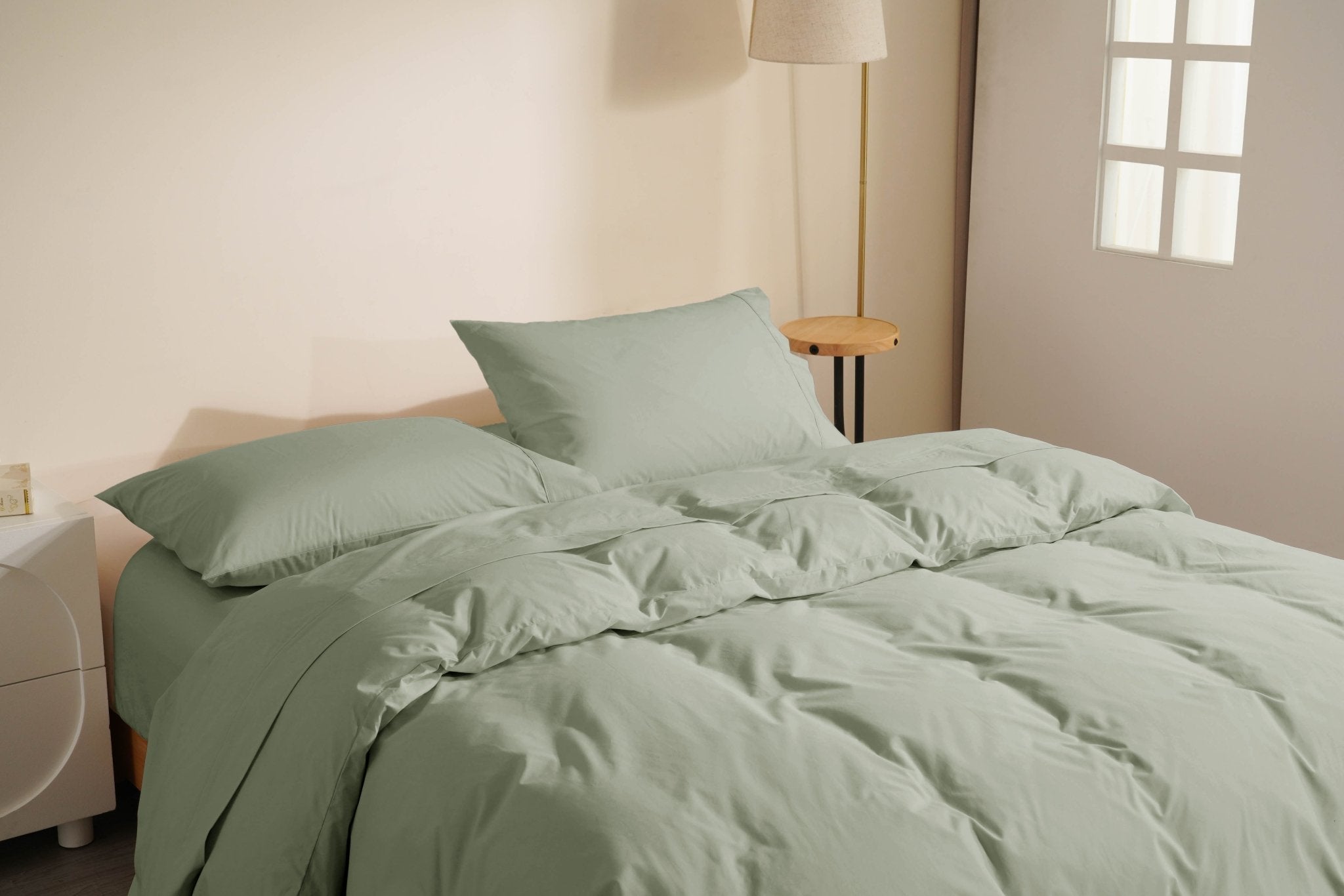 Organic Percale Cotton Sheet &amp; Duvet Cover Set - SELENE - 