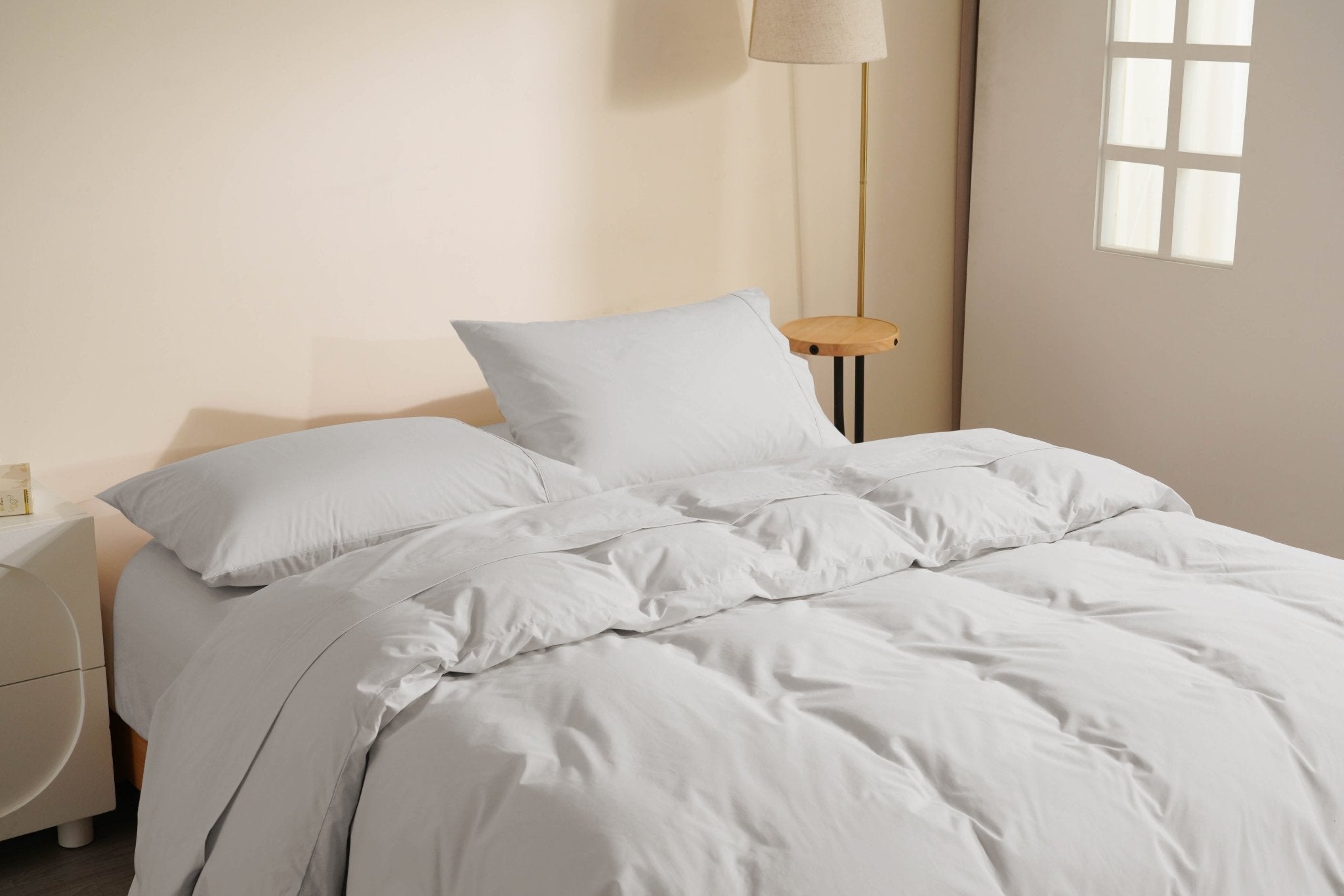 Organic Percale Cotton Sheet &amp; Duvet Cover Set - SELENE - 