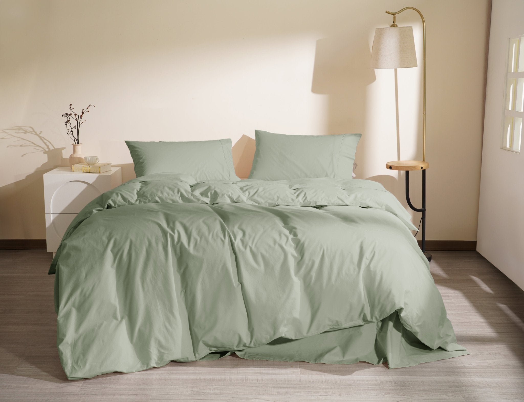 Organic Percale Cotton Sheet &amp; Duvet Cover Set - SELENE - 