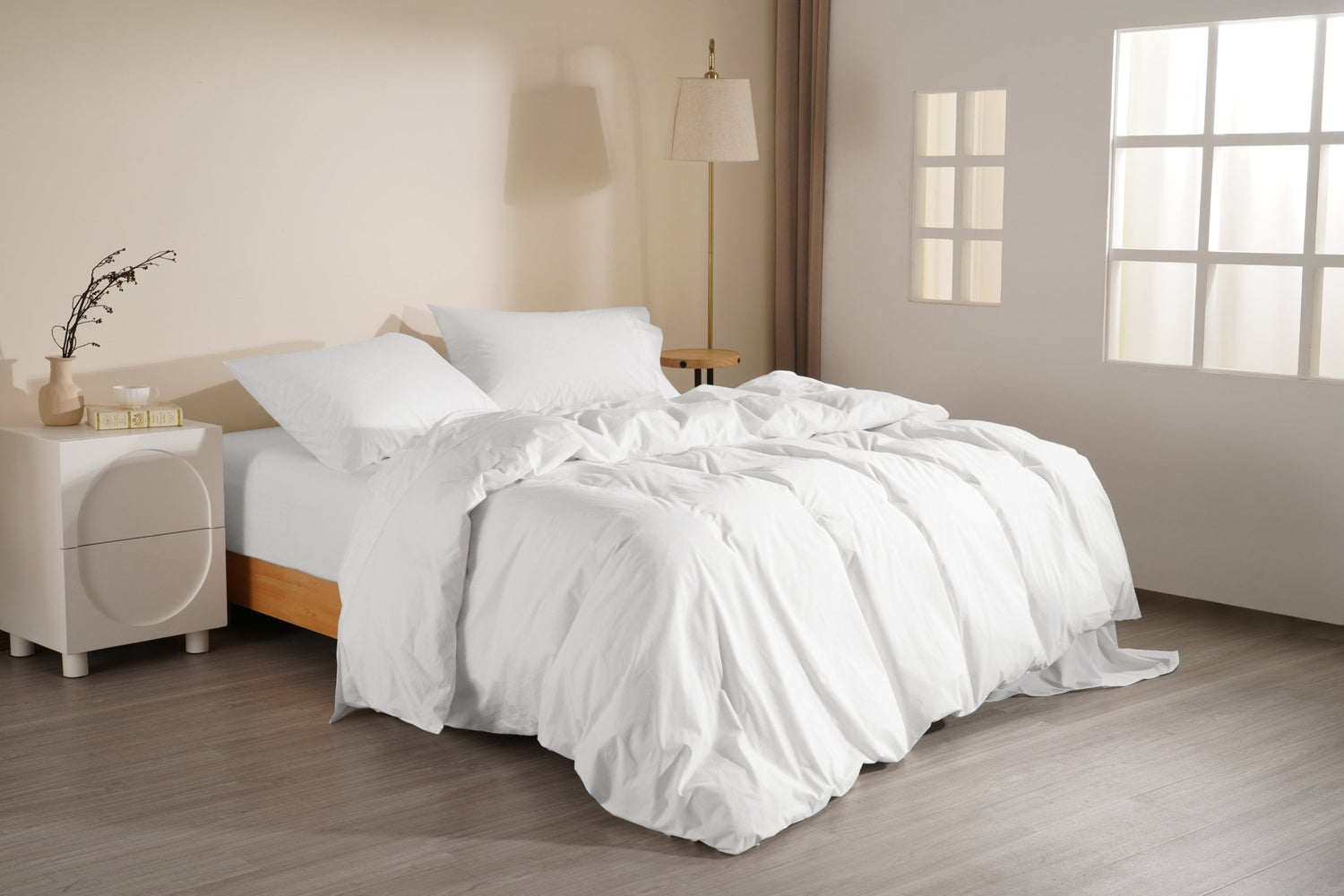 Organic Percale Cotton Sheet &amp; Duvet Cover Set - SELENE - 